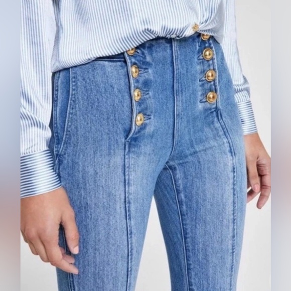 MICHAEL KORS Double Button Sailor Flared Jeans Blue Womens Petite 12P NWT - Picture 2 of 9